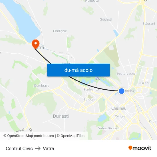 Harta de Centrul Civic către Vatra