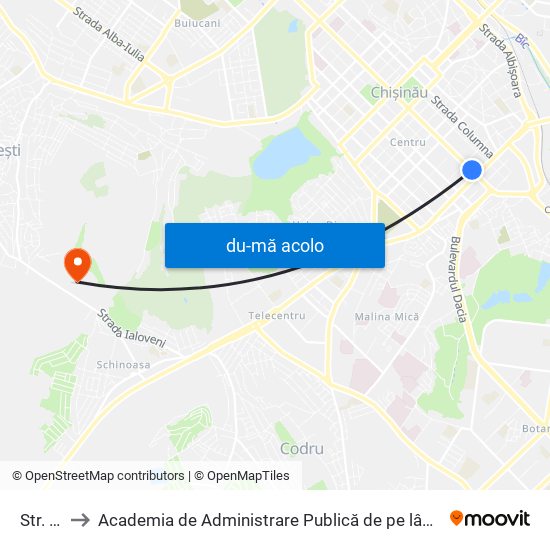 Harta de Str. Ismail către Academia de Administrare Publică de pe lângă Președintele Republicii Moldova