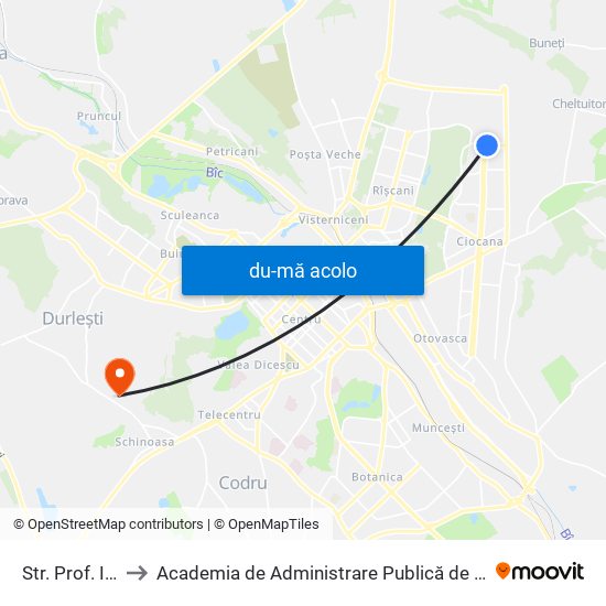 Harta de Str. Prof. Ion Dumeniuc către Academia de Administrare Publică de pe lângă Președintele Republicii Moldova