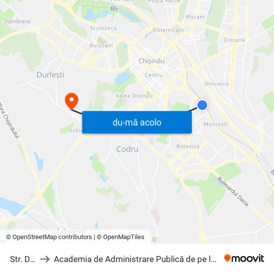 Harta de Str. Dimineții către Academia de Administrare Publică de pe lângă Președintele Republicii Moldova