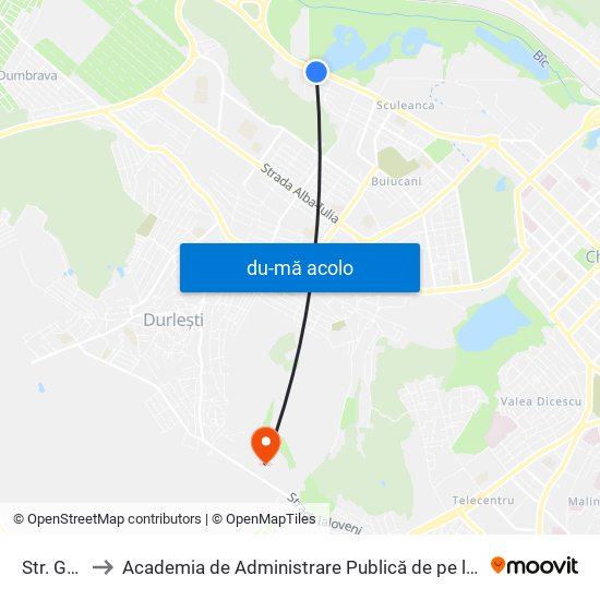 Harta de Str. Ghidighici către Academia de Administrare Publică de pe lângă Președintele Republicii Moldova