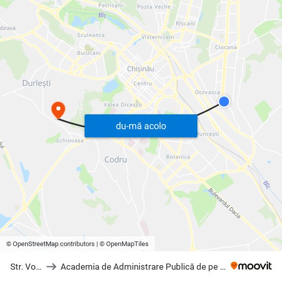 Harta de Str. Voluntarilor către Academia de Administrare Publică de pe lângă Președintele Republicii Moldova