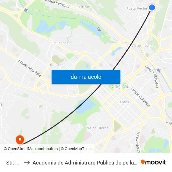 Harta de Str. Ceucari către Academia de Administrare Publică de pe lângă Președintele Republicii Moldova