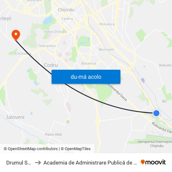 Harta de Drumul Spre Aeroport către Academia de Administrare Publică de pe lângă Președintele Republicii Moldova