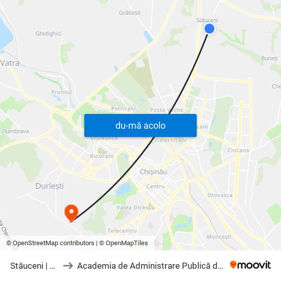 Harta de Stăuceni | Str. Ion Creangă către Academia de Administrare Publică de pe lângă Președintele Republicii Moldova