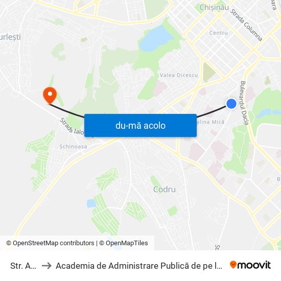 Harta de Str. Arborilor către Academia de Administrare Publică de pe lângă Președintele Republicii Moldova