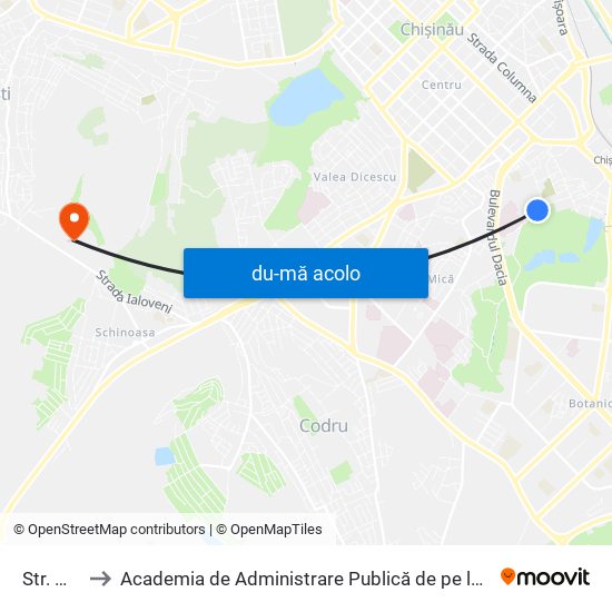 Harta de Str. Melestiu către Academia de Administrare Publică de pe lângă Președintele Republicii Moldova