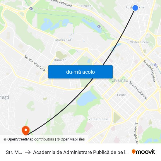 Harta de Str. Moldovița către Academia de Administrare Publică de pe lângă Președintele Republicii Moldova