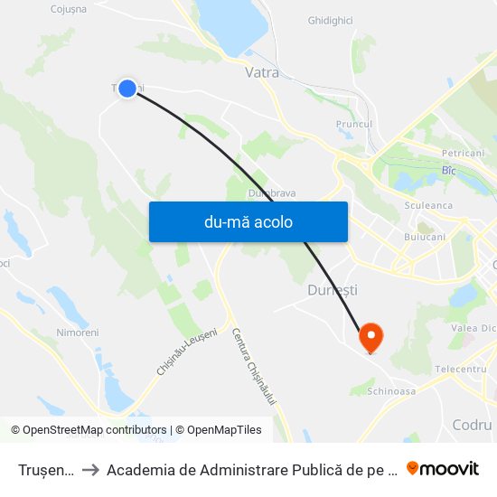 Harta de Trușeni | Centru către Academia de Administrare Publică de pe lângă Președintele Republicii Moldova