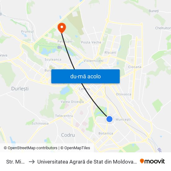 Harta de Str. Minsk către Universitatea Agrară de Stat din Moldova (UASM)