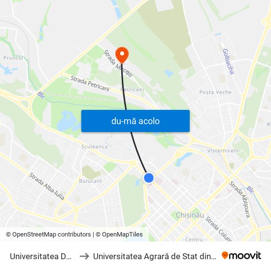 Harta de Universitatea De Medicină către Universitatea Agrară de Stat din Moldova (UASM)