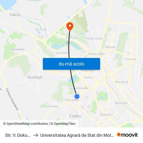 Harta de Str. V. Dokuceaev către Universitatea Agrară de Stat din Moldova (UASM)