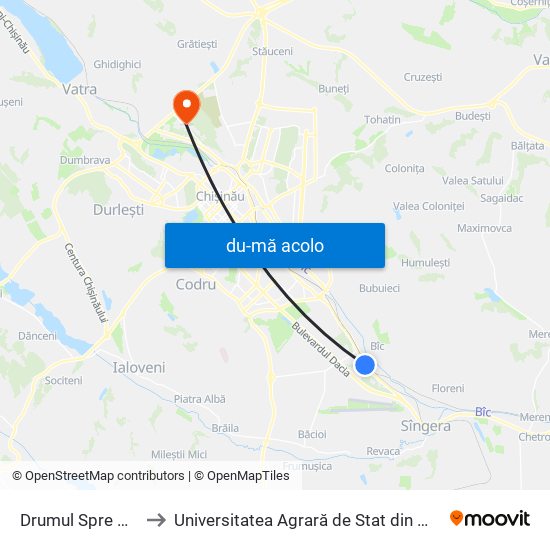 Harta de Drumul Spre Aeroport către Universitatea Agrară de Stat din Moldova (UASM)