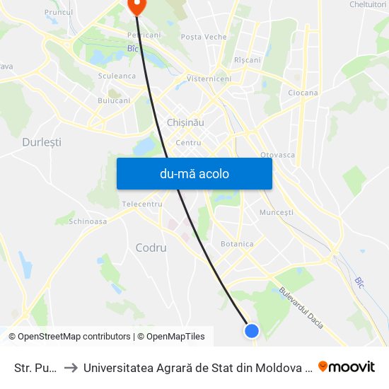 Harta de Str. Puhoi către Universitatea Agrară de Stat din Moldova (UASM)