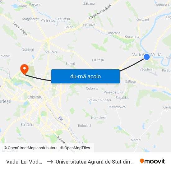 Harta de Vadul Lui Vodă | Centru către Universitatea Agrară de Stat din Moldova (UASM)