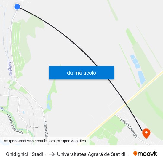Harta de Ghidighici | Stadionul Rapid către Universitatea Agrară de Stat din Moldova (UASM)