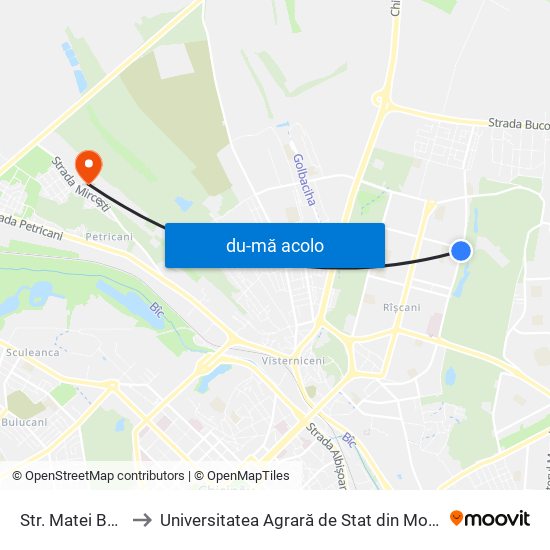 Harta de Str. Matei Basarab către Universitatea Agrară de Stat din Moldova (UASM)