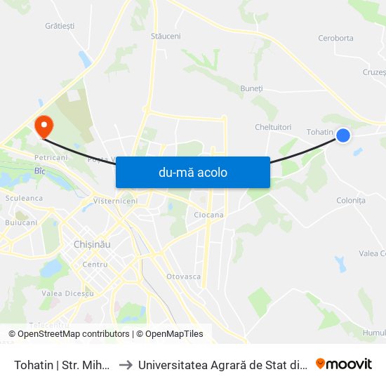 Harta de Tohatin | Str. Mihai Eminescu către Universitatea Agrară de Stat din Moldova (UASM)