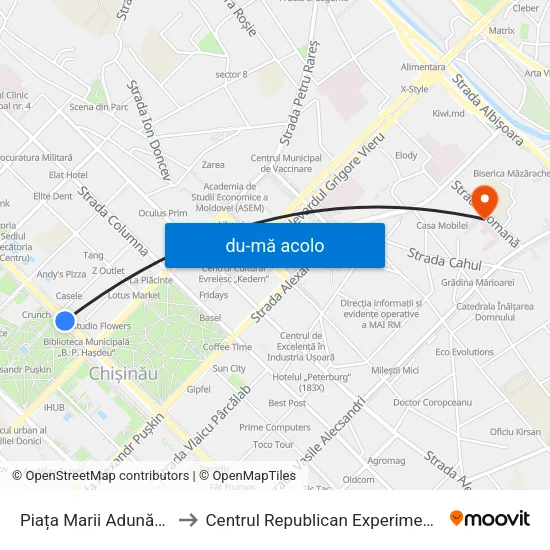 Harta de Piața Marii Adunări Naționale către Centrul Republican Experimental De Protezare