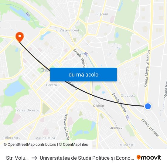 Harta de Str. Voluntarilor către Universitatea de Studii Politice și Economice Europene (USPEE)