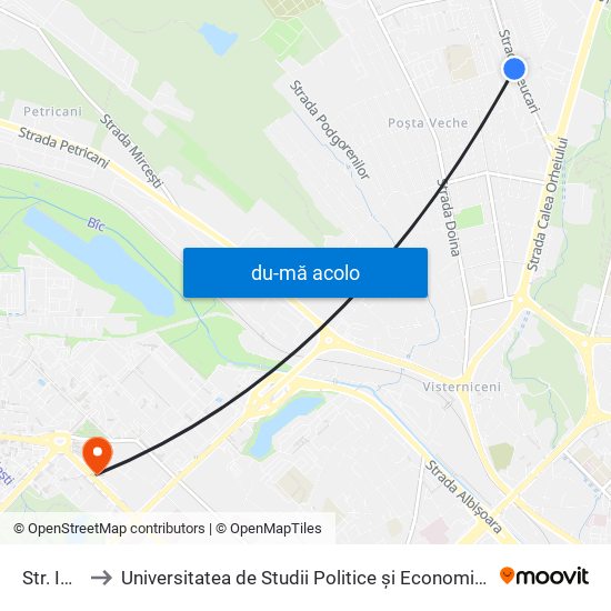 Harta de Str. Iazului către Universitatea de Studii Politice și Economice Europene (USPEE)