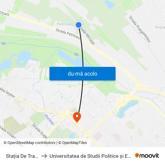 Harta de Stația De Tracțiune Nr. 55 către Universitatea de Studii Politice și Economice Europene (USPEE)