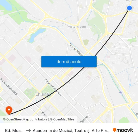 Harta de Bd. Moscova către Academia de Muzică, Teatru și Arte Plastice (AMTAP)