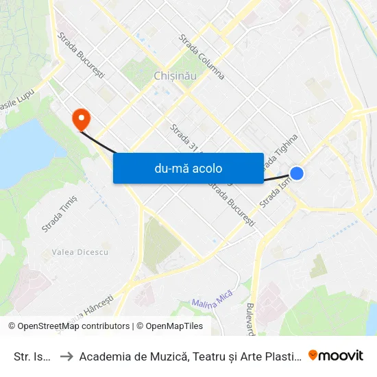 Harta de Str. Ismail către Academia de Muzică, Teatru și Arte Plastice (AMTAP)