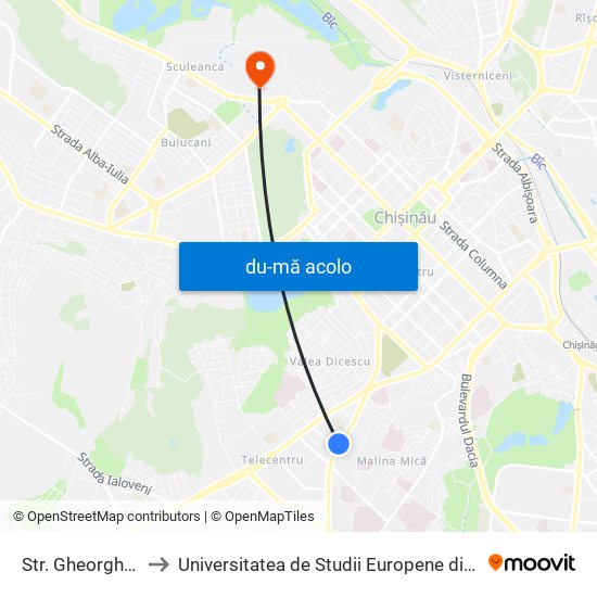 Harta de Str. Gheorghe Asachi către Universitatea de Studii Europene din Moldova (USEM)