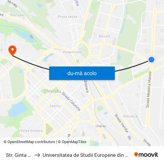 Harta de Str. Ginta Latină către Universitatea de Studii Europene din Moldova (USEM)