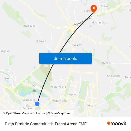 Harta de Piața Dimitrie Cantemir către Futsal Arena FMF