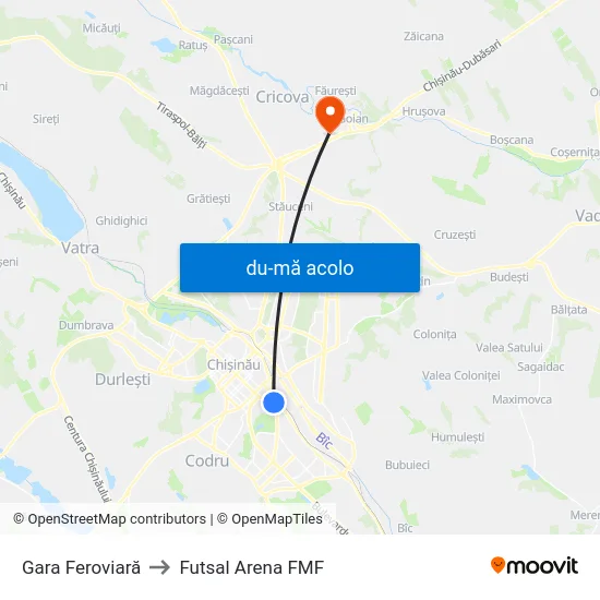 Harta de Gara Feroviară către Futsal Arena FMF