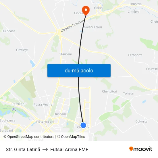 Harta de Str. Ginta Latină către Futsal Arena FMF