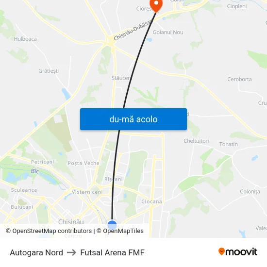 Harta de Autogara Nord către Futsal Arena FMF