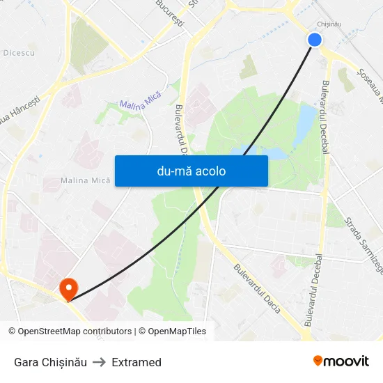 Harta de Gara Chișinău către Extramed