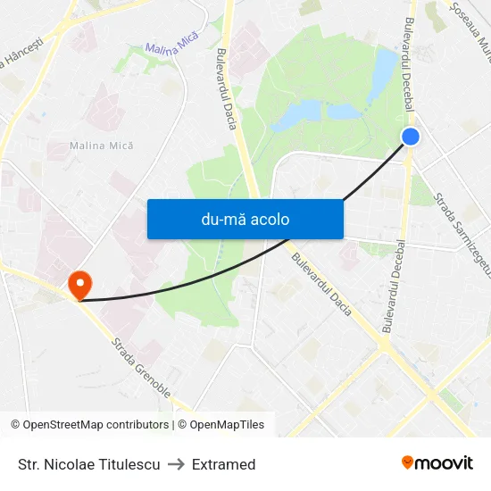 Harta de Str. Nicolae Titulescu către Extramed
