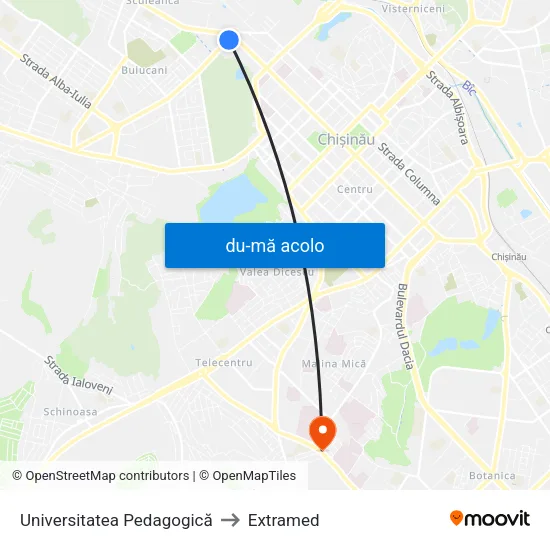 Harta de Universitatea Pedagogică către Extramed