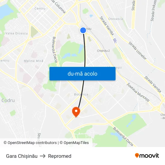 Harta de Gara Chișinău către Repromed