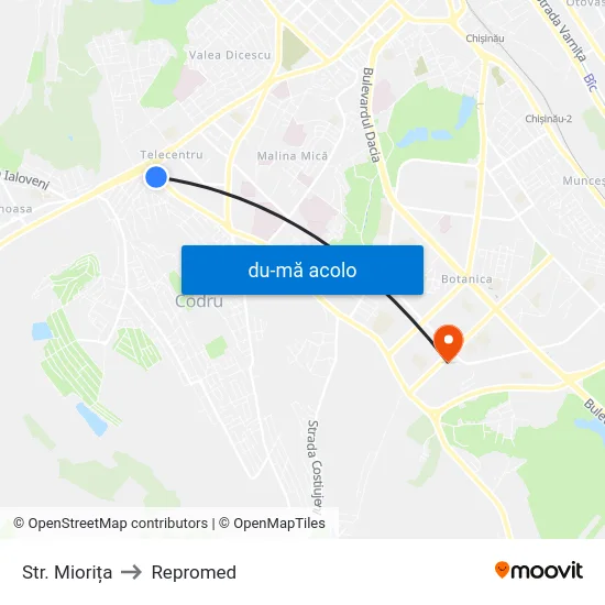 Harta de Str. Miorița către Repromed