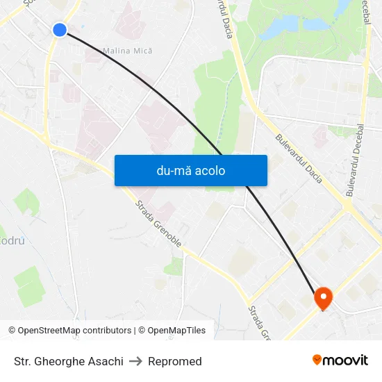 Harta de Str. Gheorghe Asachi către Repromed