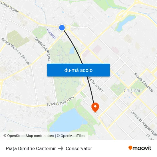 Harta de Piața Dimitrie Cantemir către Conservator