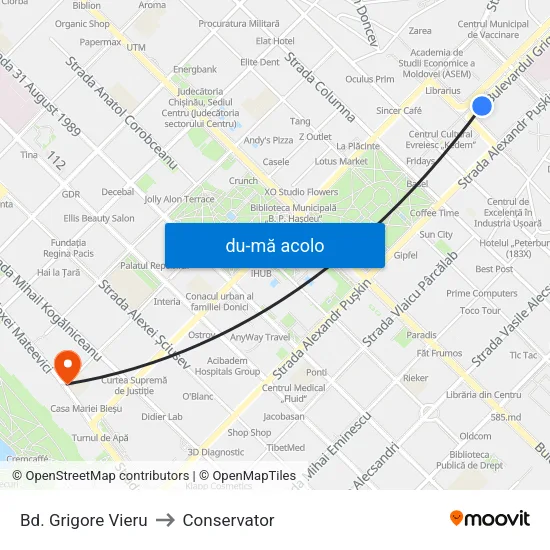 Harta de Bd. Grigore Vieru către Conservator