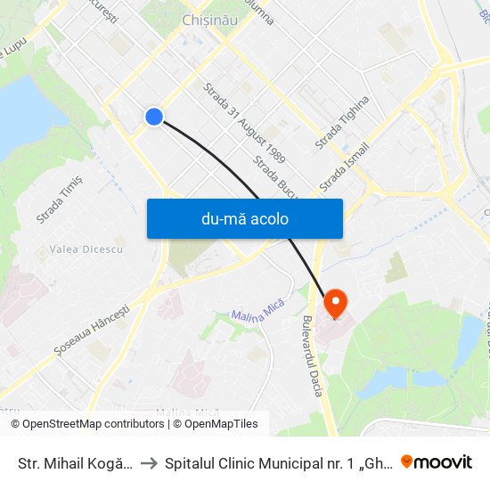 Harta de Str. Mihail Kogălniceanu către Spitalul Clinic Municipal nr. 1 „Gheorghe Paladi”