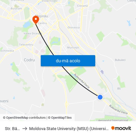 Harta de Str. Băcioii Noi către Moldova State University (MSU) (Universitatea de Stat din Moldova (USM))