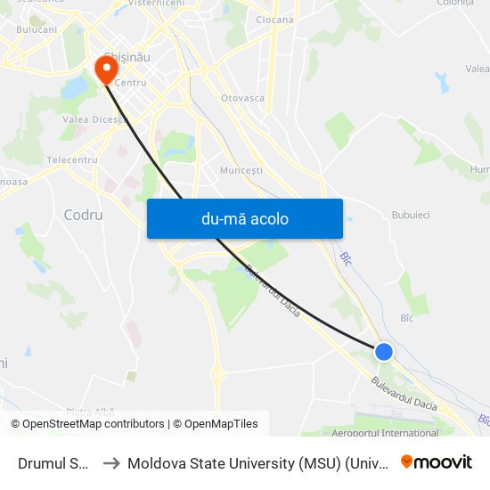 Harta de Drumul Spre Aeroport către Moldova State University (MSU) (Universitatea de Stat din Moldova (USM))