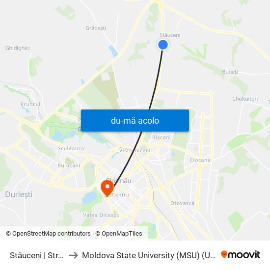 Harta de Stăuceni | Str. Alexei Mateevici către Moldova State University (MSU) (Universitatea de Stat din Moldova (USM))