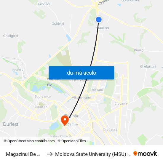 Harta de Magazinul De Materiale De Construcții către Moldova State University (MSU) (Universitatea de Stat din Moldova (USM))