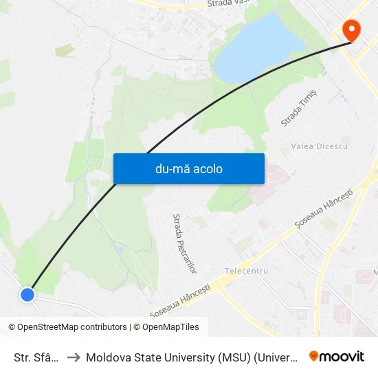 Harta de Str. Sfânta Vineri către Moldova State University (MSU) (Universitatea de Stat din Moldova (USM))