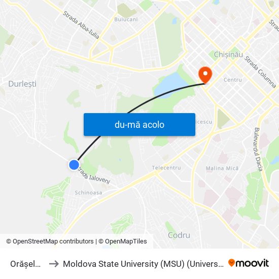 Harta de Orășelul Locativ către Moldova State University (MSU) (Universitatea de Stat din Moldova (USM))