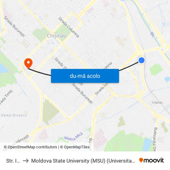 Harta de Str. Ismail către Moldova State University (MSU) (Universitatea de Stat din Moldova (USM))